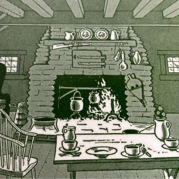 Colonial Homestead By Royal Platter Cake Plate Green Pioneer Cottage Cabin Scene - Picture 3 of 10